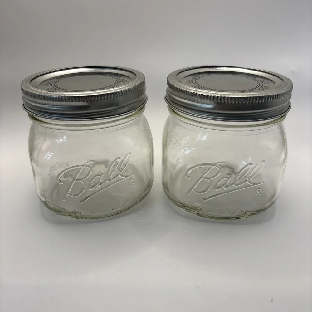 2 Ball Wide Mouth Pint Collection Elite Squat Squatty Mason Jars Set W Lids 16oz
